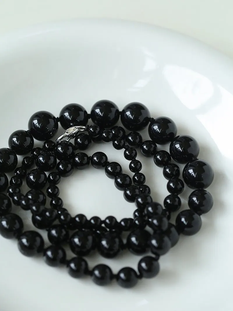 Gradient Black Agate Stone Long Necklace