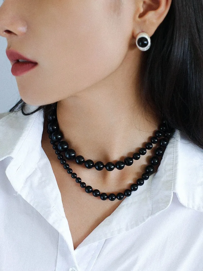Gradient Black Agate Stone Long Necklace