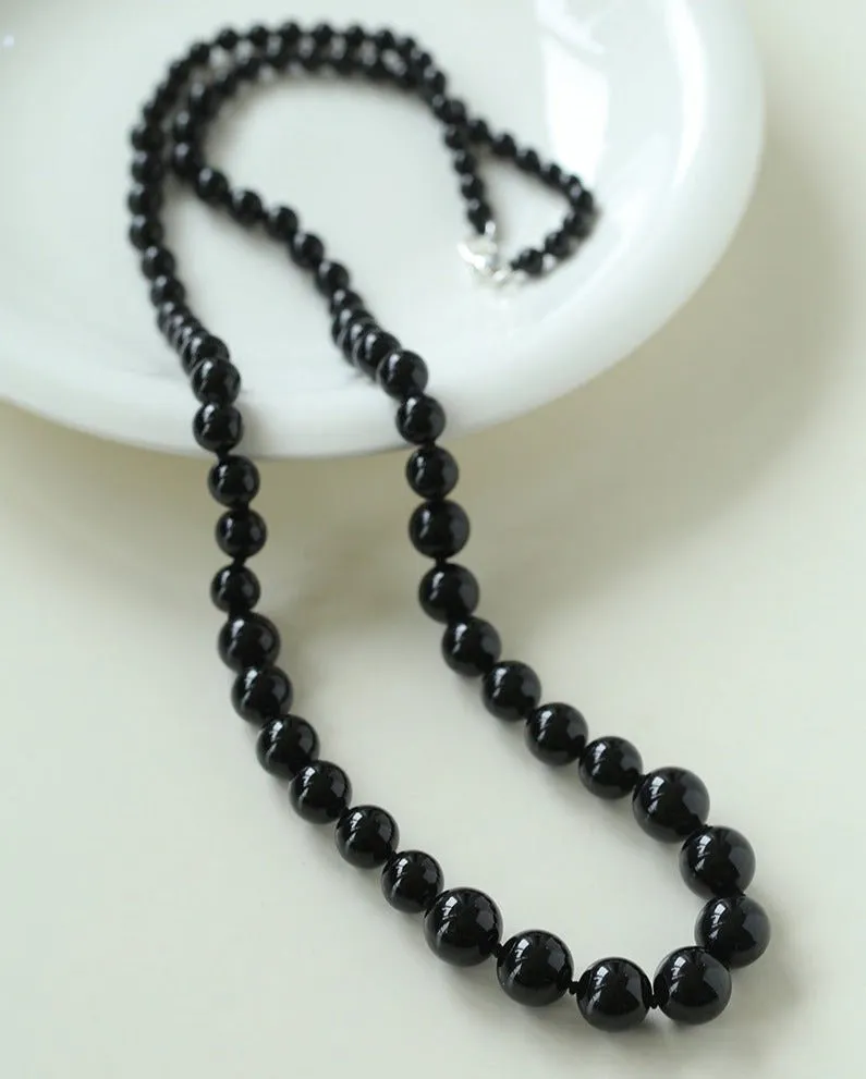 Gradient Black Agate Stone Long Necklace