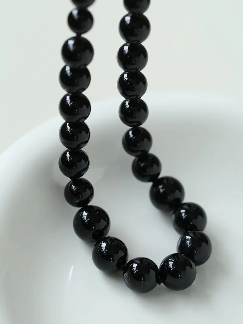 Gradient Black Agate Stone Long Necklace
