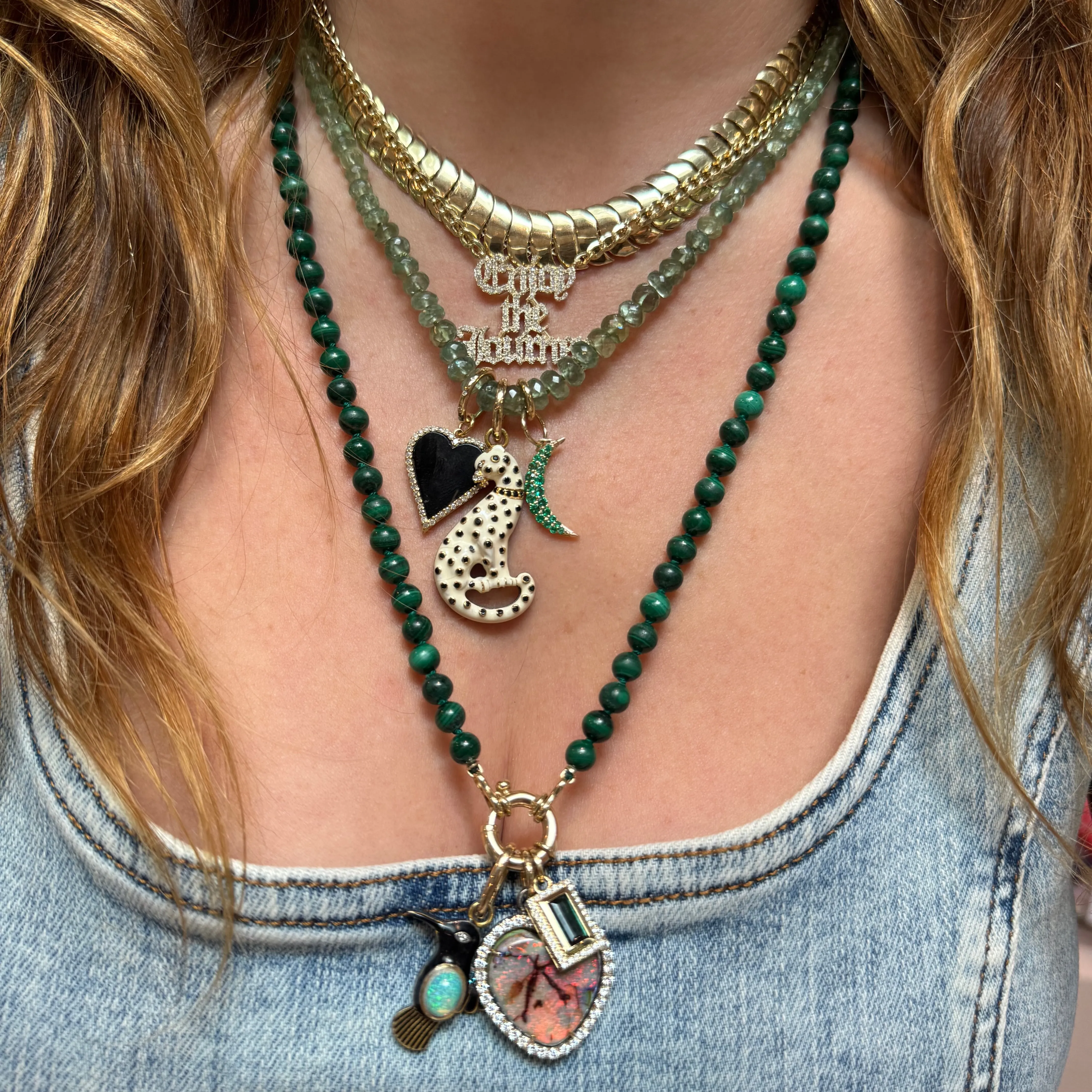 Graduated Apatite Beaded Necklace on Green Silk