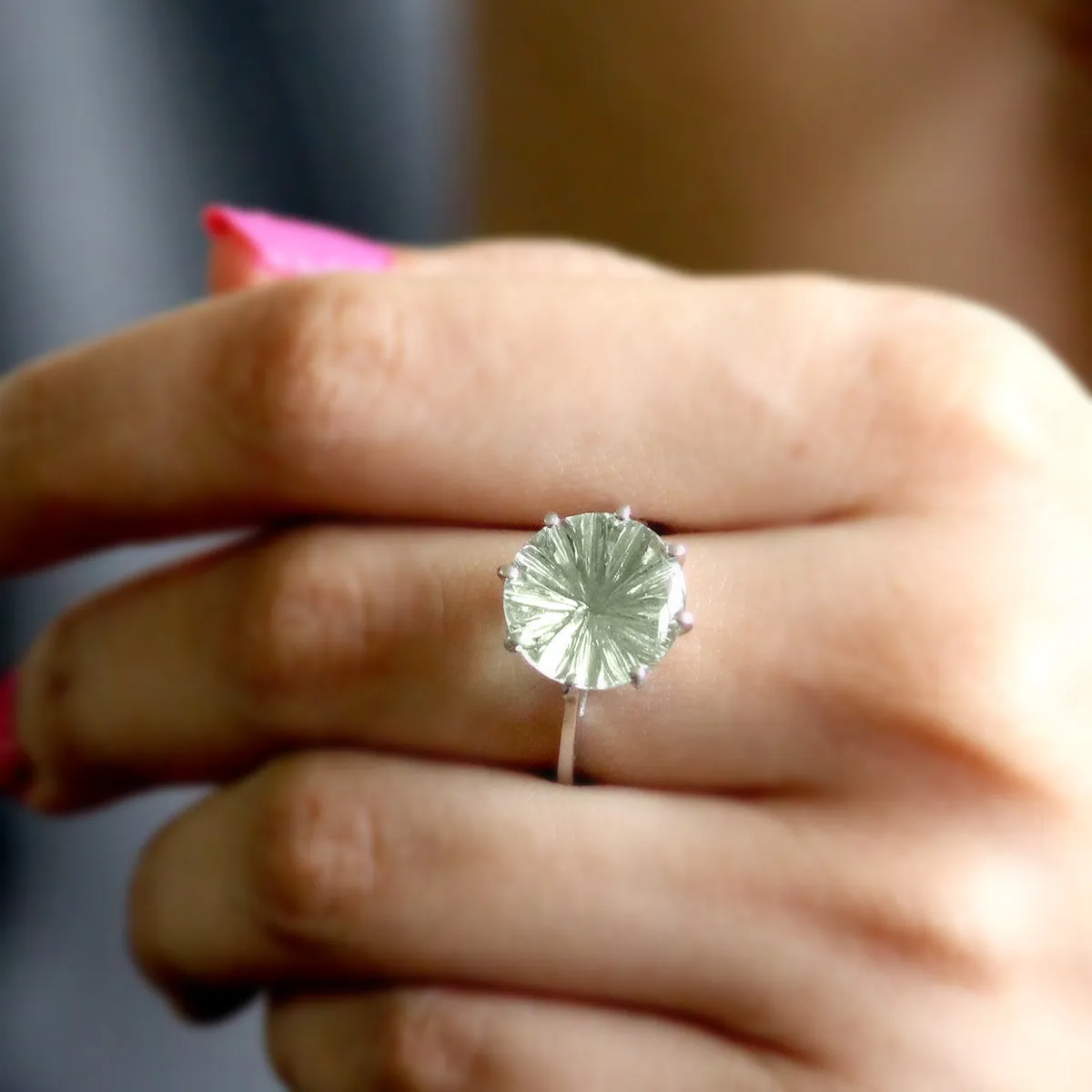 Green Amethyst Round Fine Statement Ring