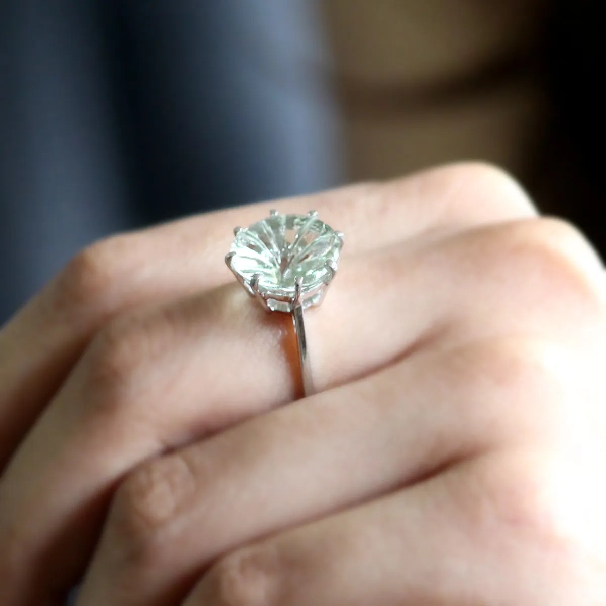 Green Amethyst Round Fine Statement Ring
