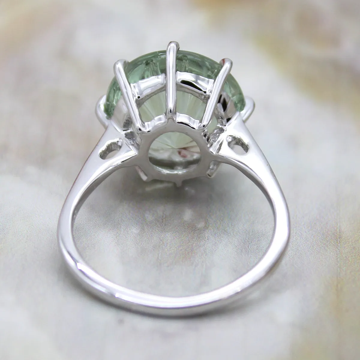 Green Amethyst Round Fine Statement Ring