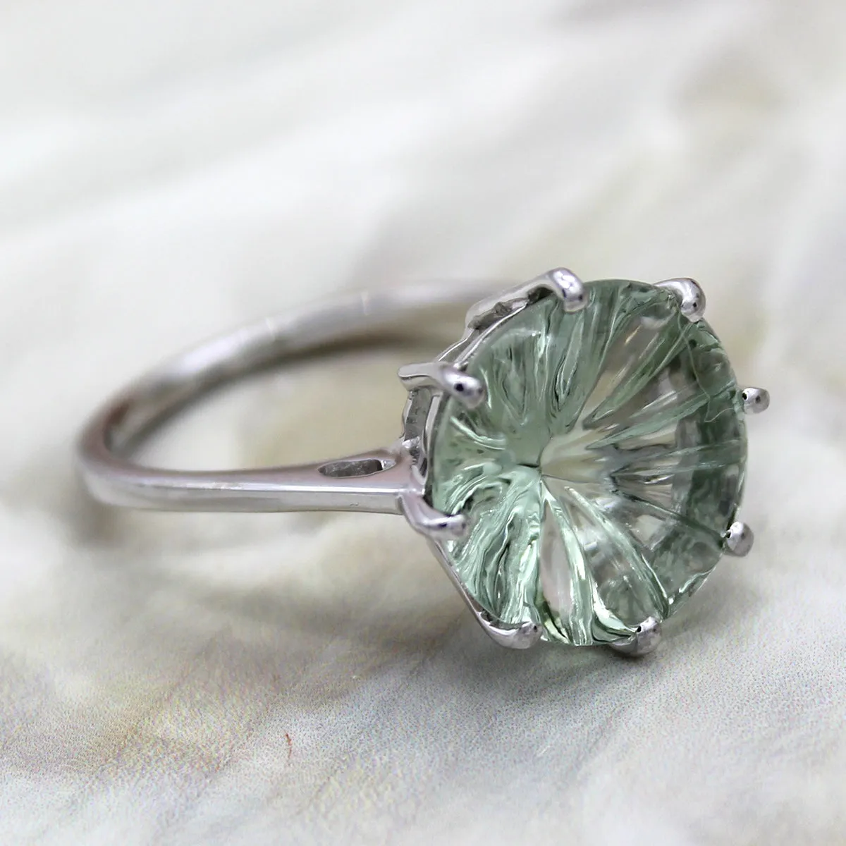 Green Amethyst Round Fine Statement Ring