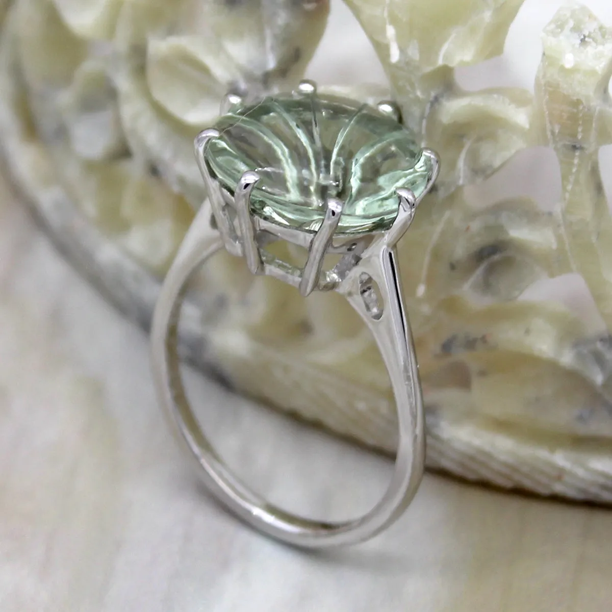 Green Amethyst Round Fine Statement Ring
