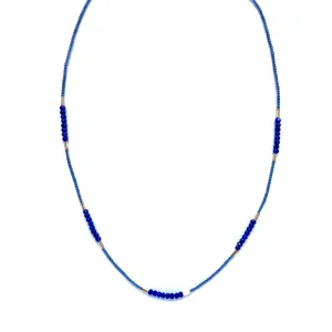 Grey seed, gold vermeil and lapis beads with gold fill clasp - Necklace