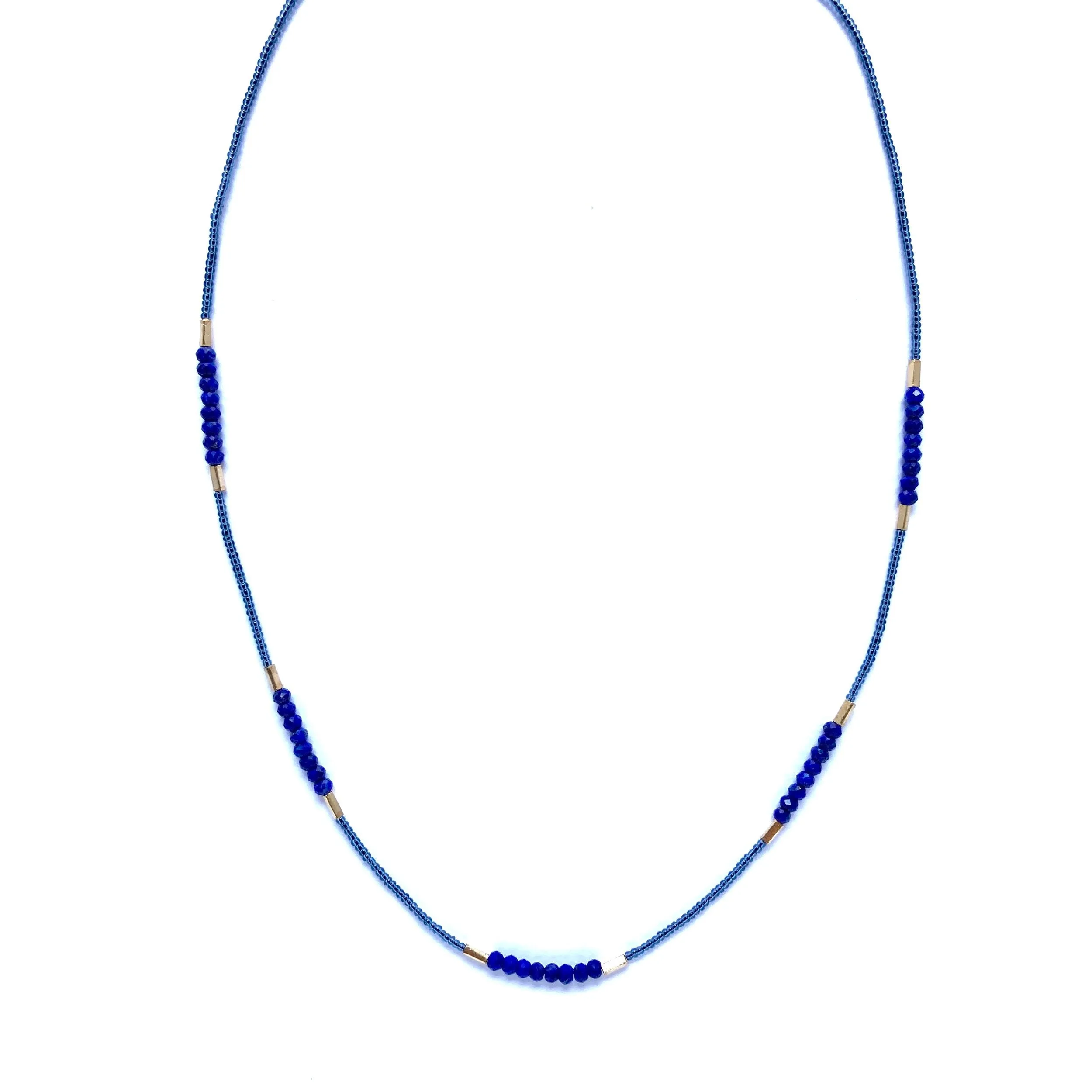 Grey seed, gold vermeil and lapis beads with gold fill clasp - Necklace