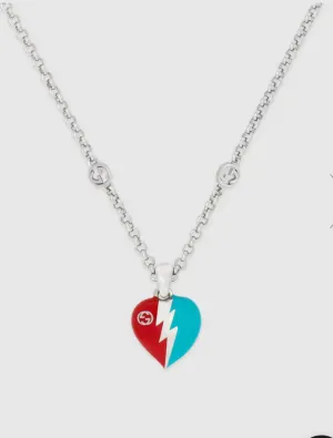 Gucci Interlocking G Heart Lightning Charm Necklace