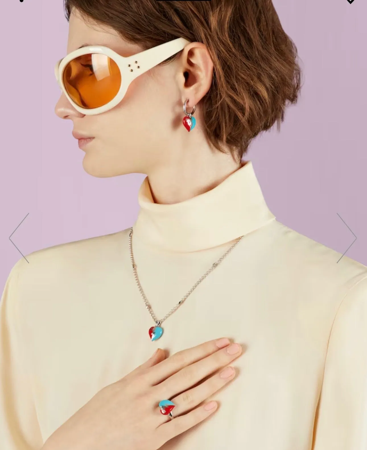 Gucci Interlocking G Heart Lightning Charm Necklace