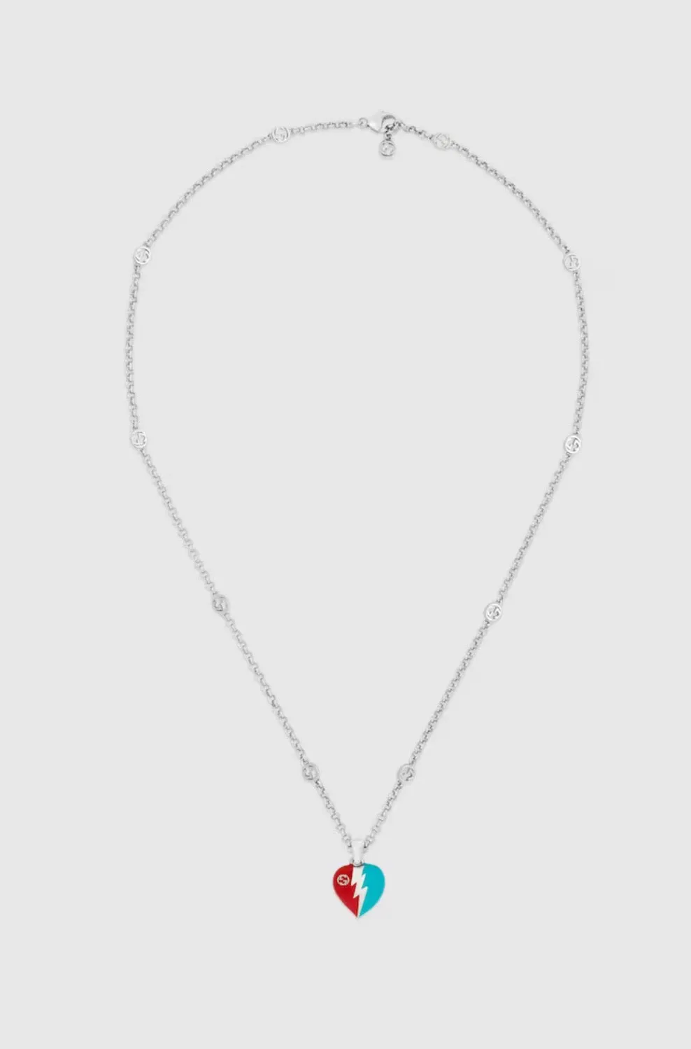 Gucci Interlocking G Heart Lightning Charm Necklace