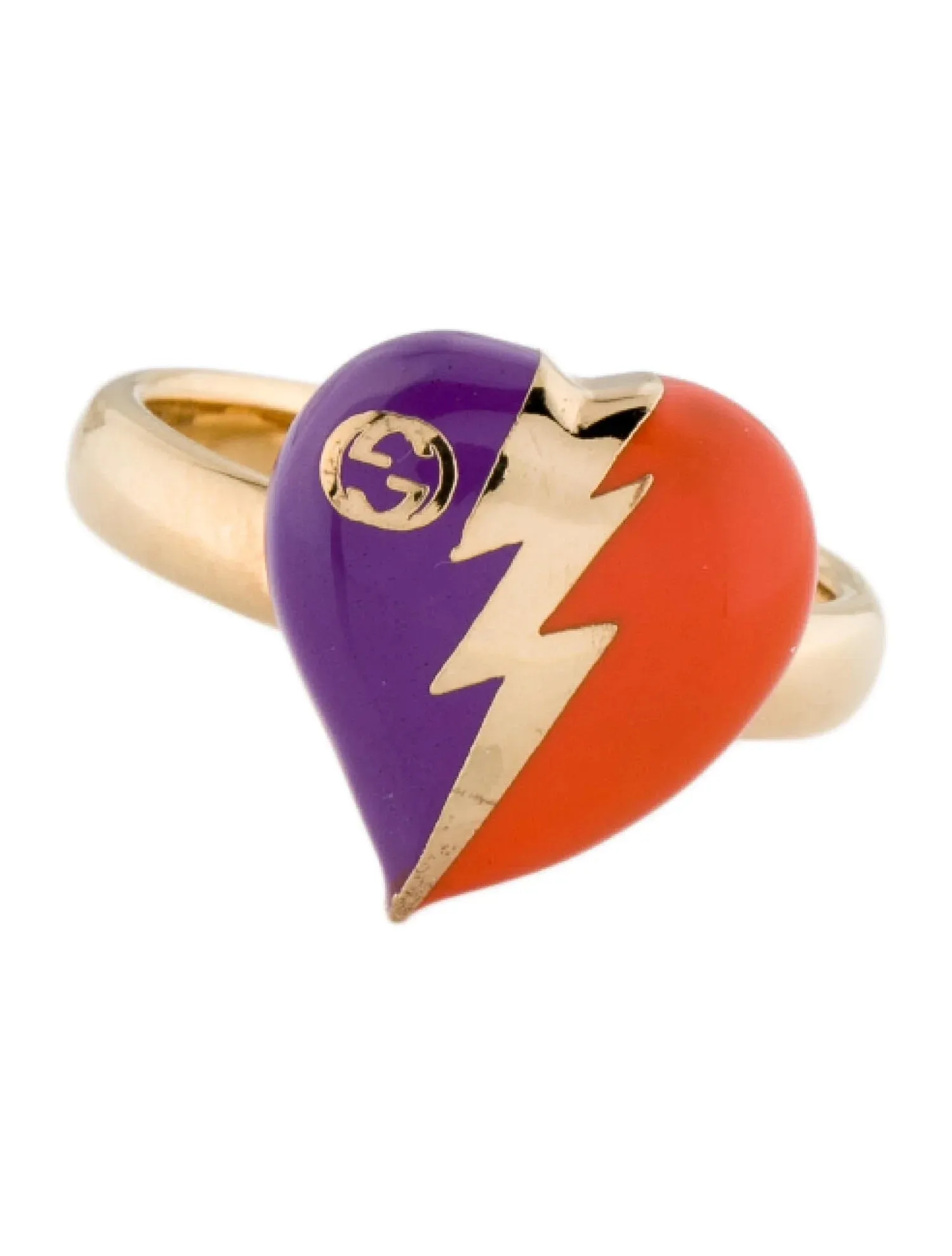 Gucci Interlocking G Heart Lightning Charm Ring in Orange and Purple