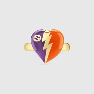 Gucci Interlocking G Heart Lightning Charm Ring in Orange and Purple