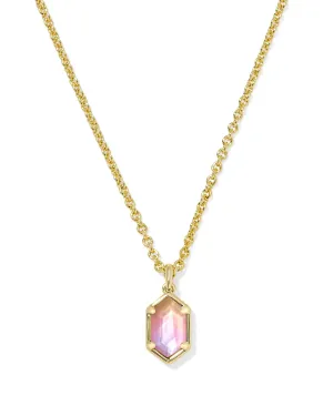 HALLIE SHORT PENDANT NECKLACE GOLD SUNRISE WATERCOLOR ILLUSION