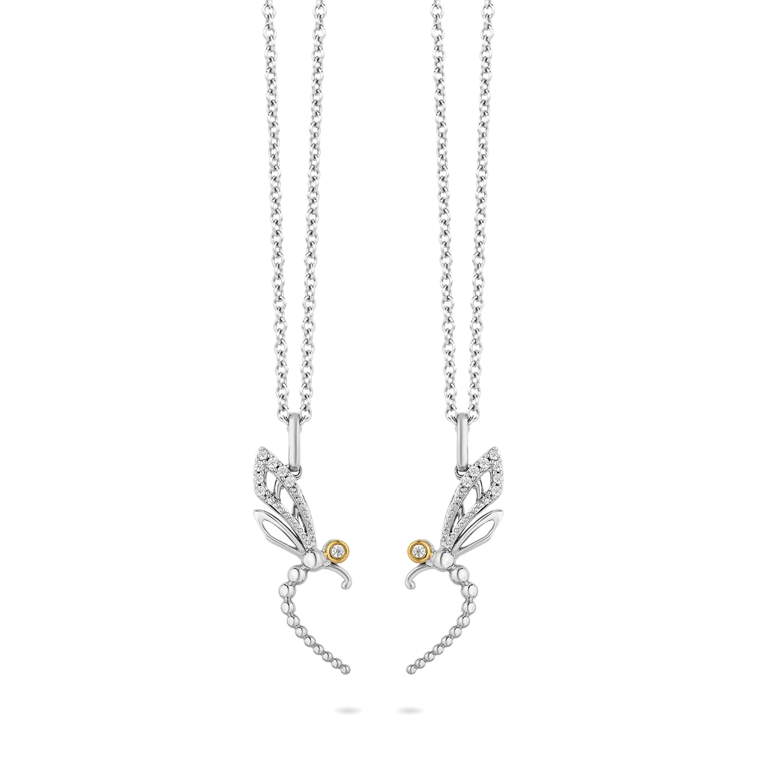 Hallmark Fine Jewelry Two-of-a-Kind Dragonfly Pendants in Sterling Silver and 14K Yellow Gold with Diamonds