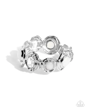 Hammered High - White - Glittery and Opalescent Bead Paparazzi Stretchy Bracelet