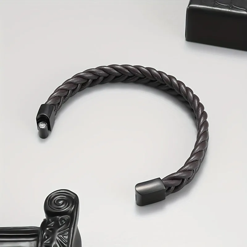 Hand Braided PU Leather Bracelet for Men Magnet Clasp Casual Party Jewelry
