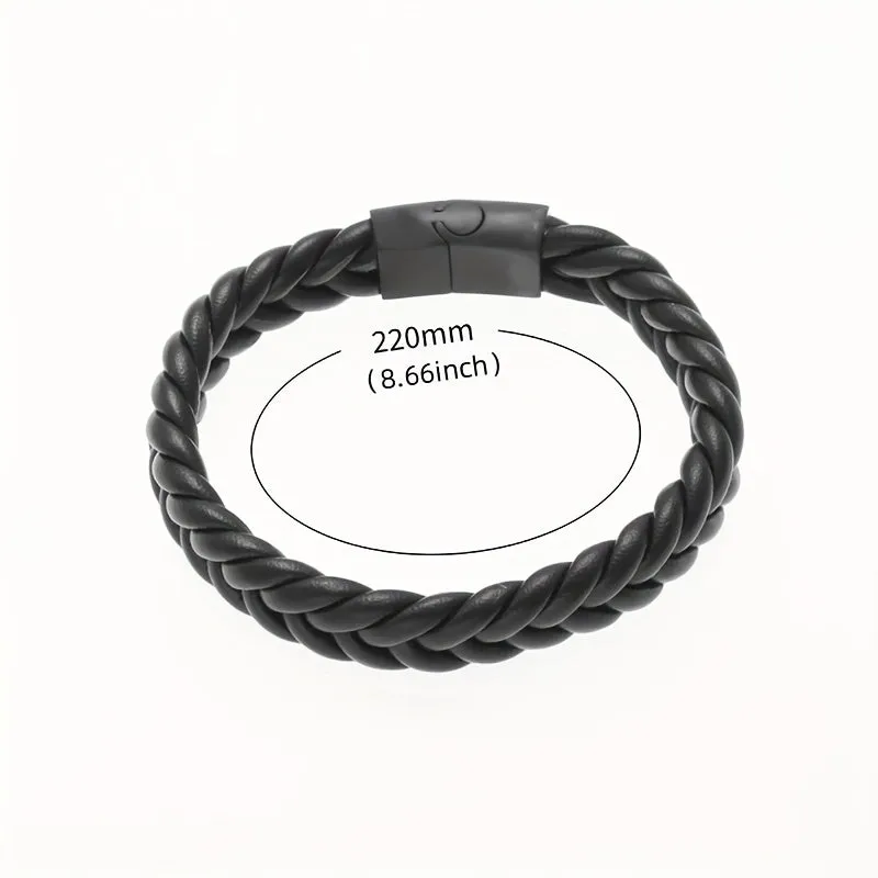 Hand Braided PU Leather Bracelet for Men Magnet Clasp Casual Party Jewelry