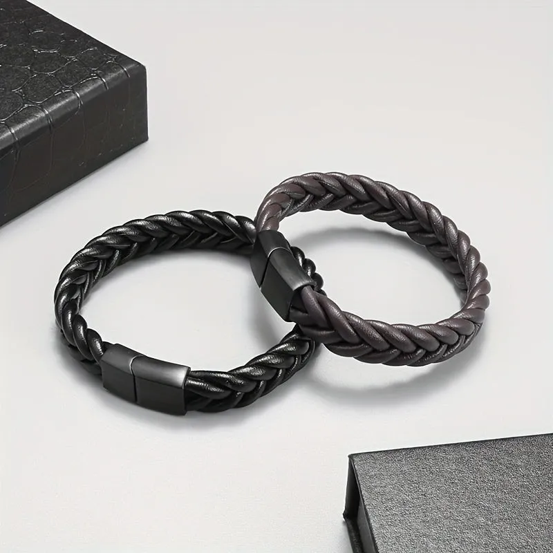 Hand Braided PU Leather Bracelet for Men Magnet Clasp Casual Party Jewelry