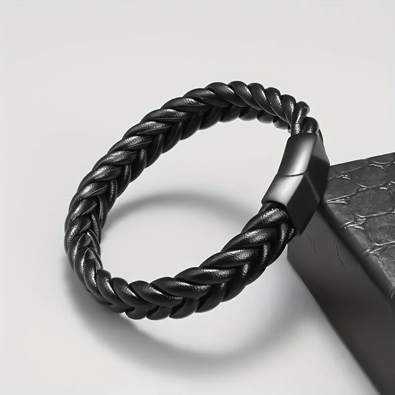 Hand Braided PU Leather Bracelet for Men Magnet Clasp Casual Party Jewelry