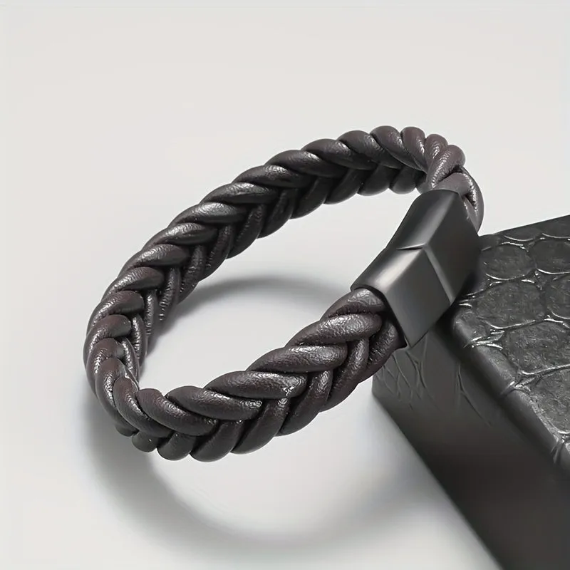 Hand Braided PU Leather Bracelet for Men Magnet Clasp Casual Party Jewelry