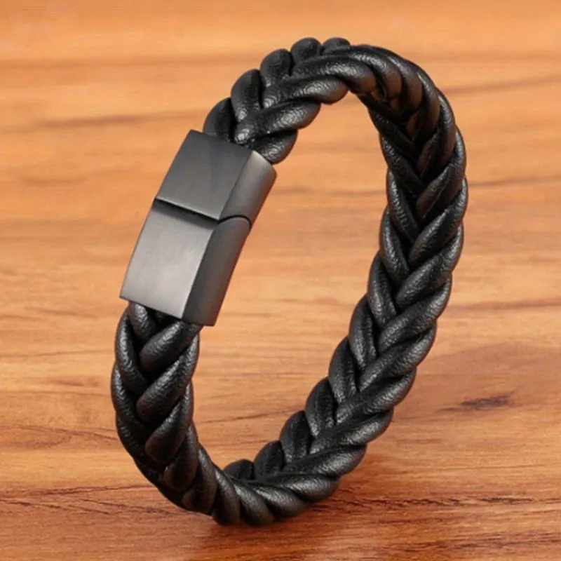 Hand Braided PU Leather Bracelet for Men Magnet Clasp Casual Party Jewelry