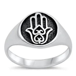 Hand of God Hamsa Heart Promise Ring New .925 Sterling Silver Band Sizes 5-10