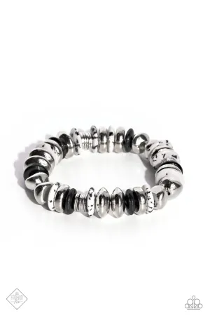 Harmoniously High-End - Black - Speckled White Stone and Bead Paparazzi Stretchy Bracelet - October 2023 Simply Santa Fe