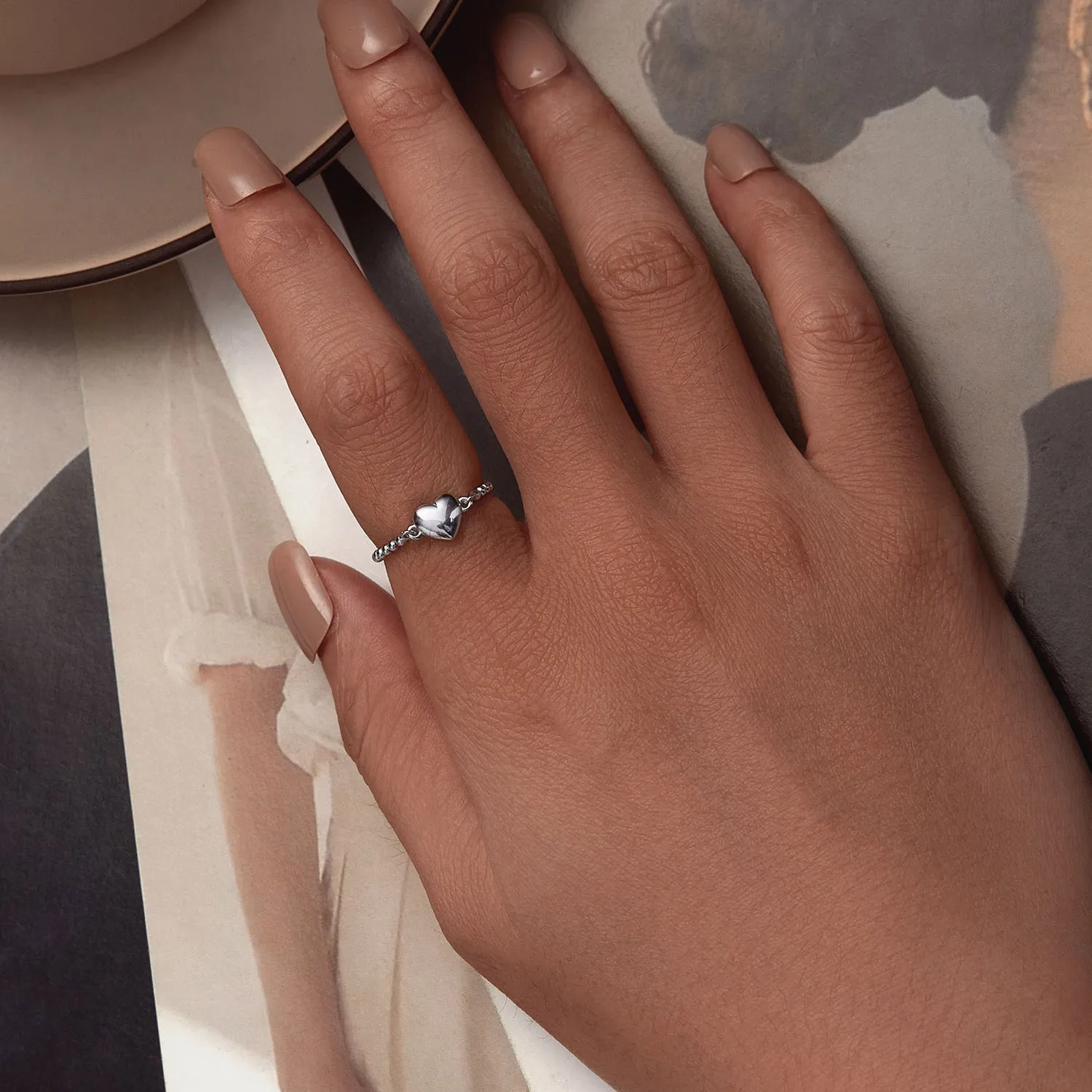 Heart Bead Chain Ring