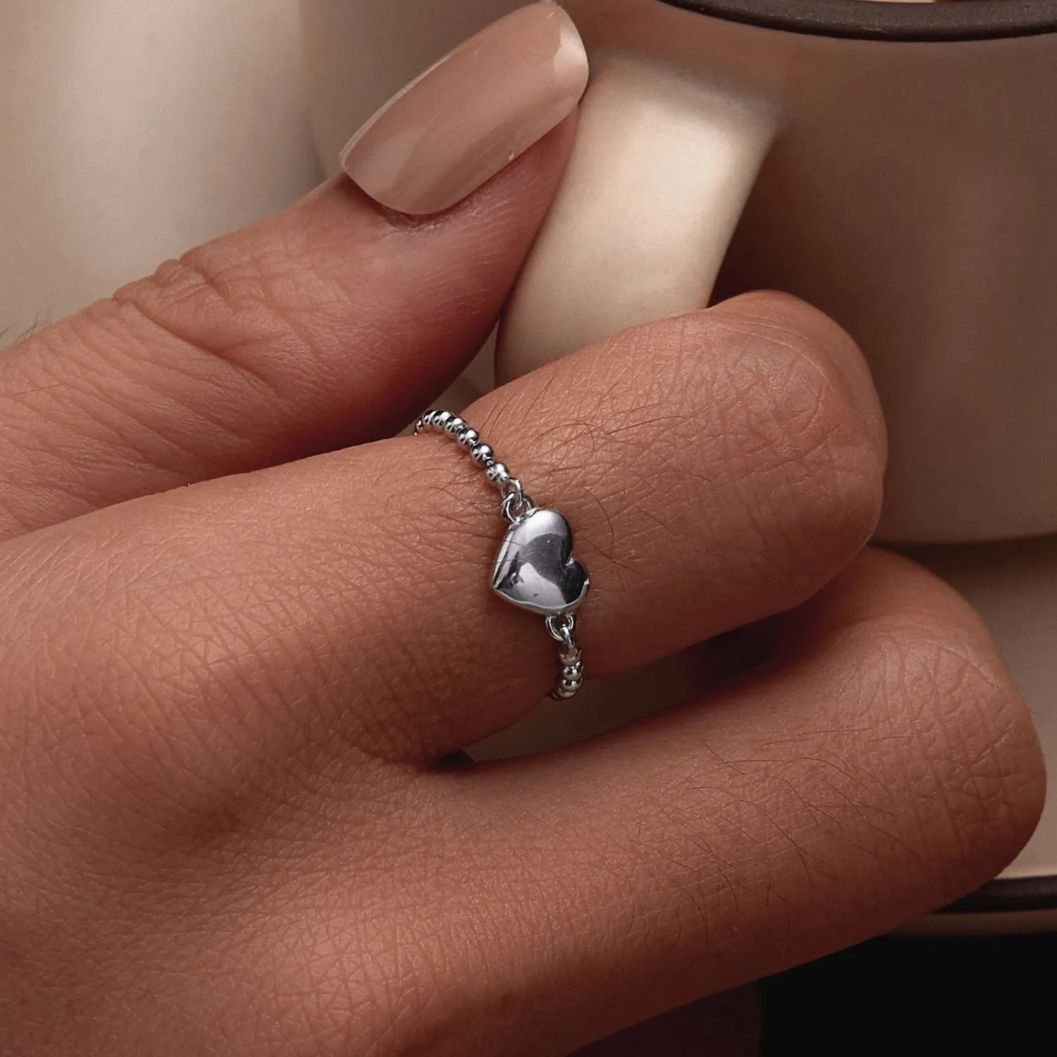 Heart Bead Chain Ring