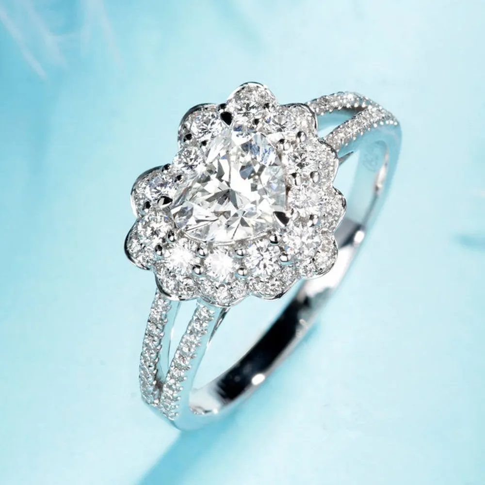 Heart Cut Lab-Grown Diamond Flower Halo Ring