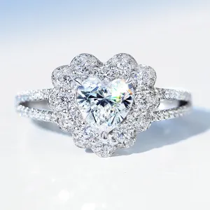Heart Cut Lab-Grown Diamond Flower Halo Ring
