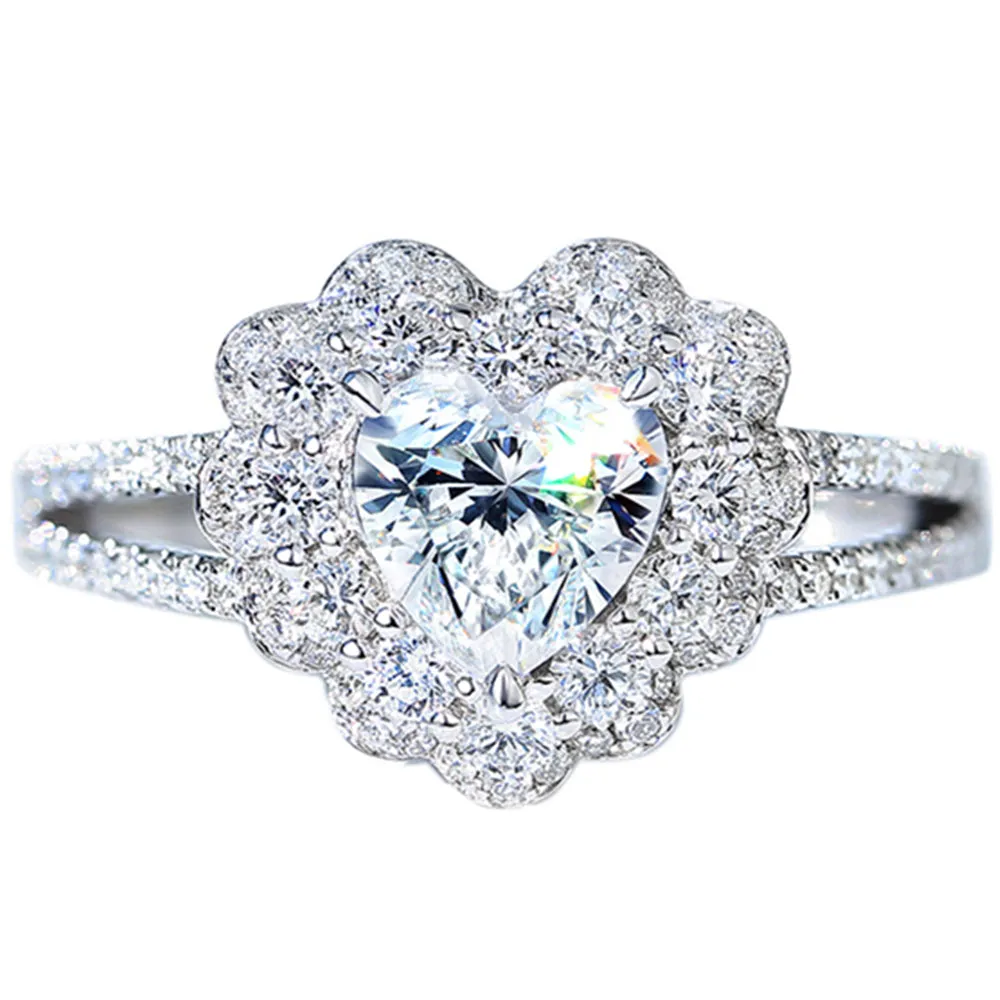 Heart Cut Lab-Grown Diamond Flower Halo Ring