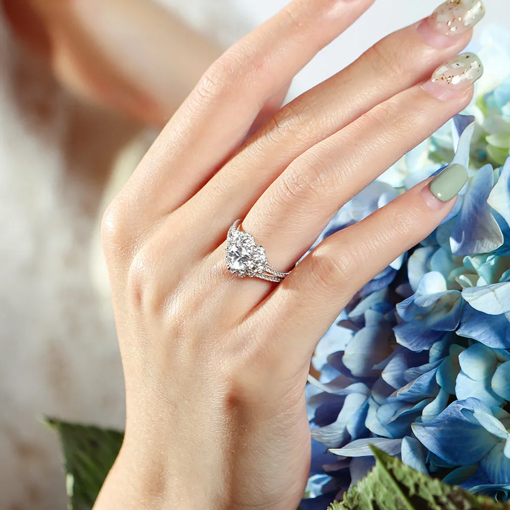 Heart Cut Lab-Grown Diamond Flower Halo Ring