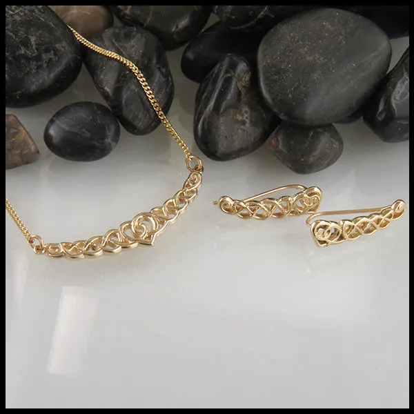 Heart Knot Pendant and Earring Set in Gold