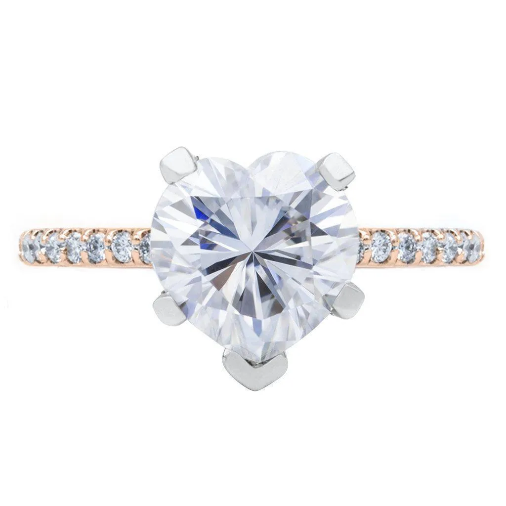 Heart Moissanite 5 Prongs Diamond Accent Ice Solitaire Ring