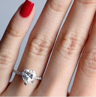 Heart Moissanite 5 Prongs Diamond Accent Ice Solitaire Ring