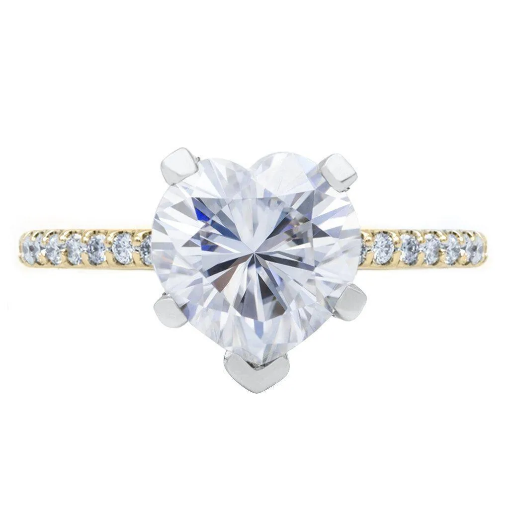 Heart Moissanite 5 Prongs Diamond Accent Ice Solitaire Ring