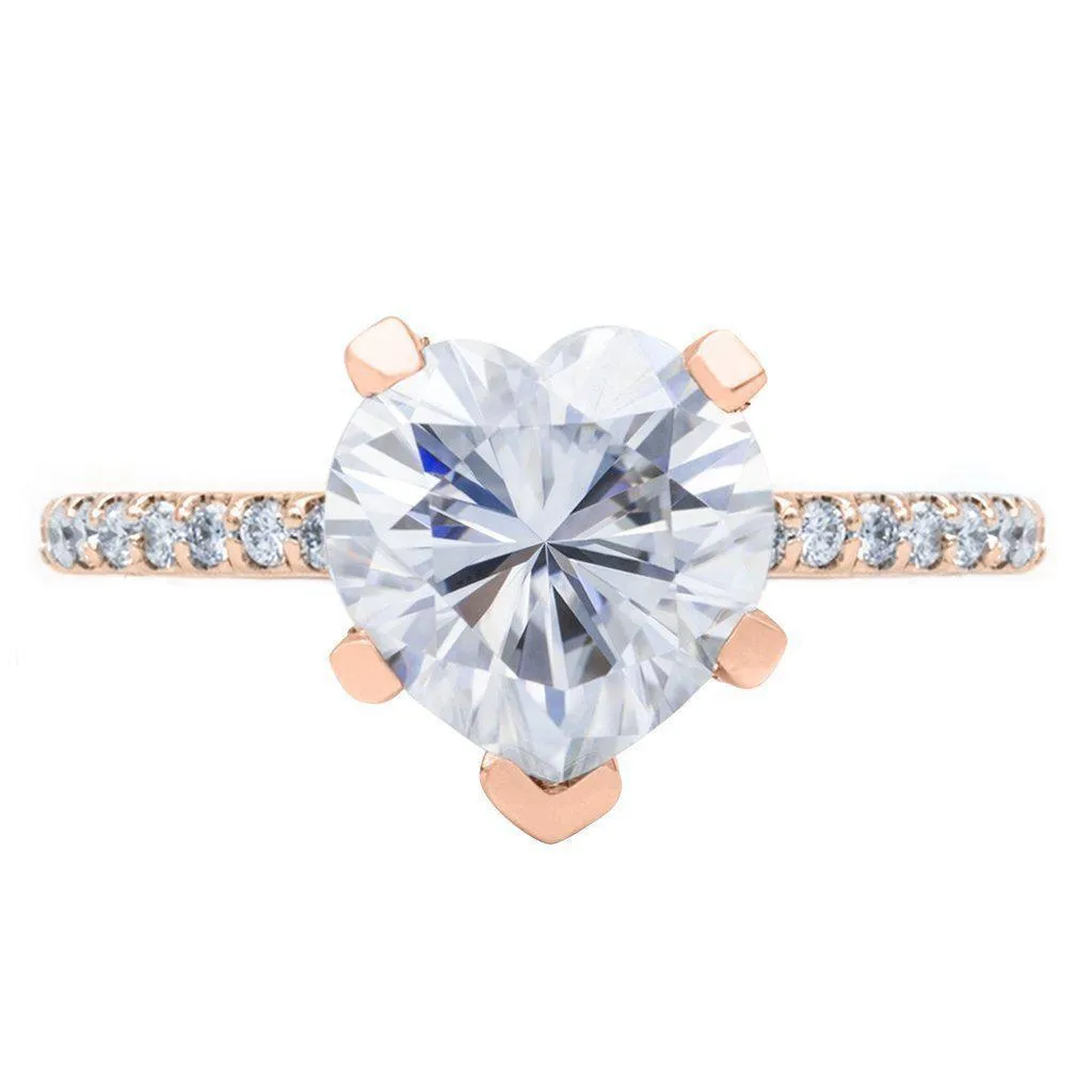 Heart Moissanite 5 Prongs Diamond Accent Ice Solitaire Ring