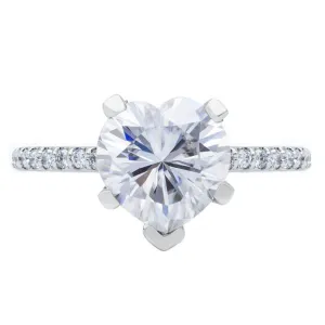 Heart Moissanite 5 Prongs Diamond Accent Ice Solitaire Ring