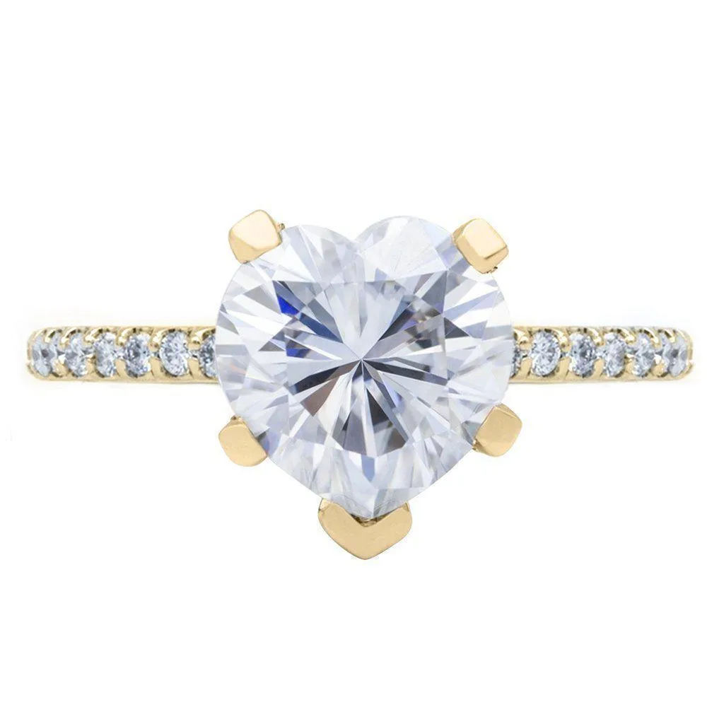 Heart Moissanite 5 Prongs Diamond Accent Ice Solitaire Ring