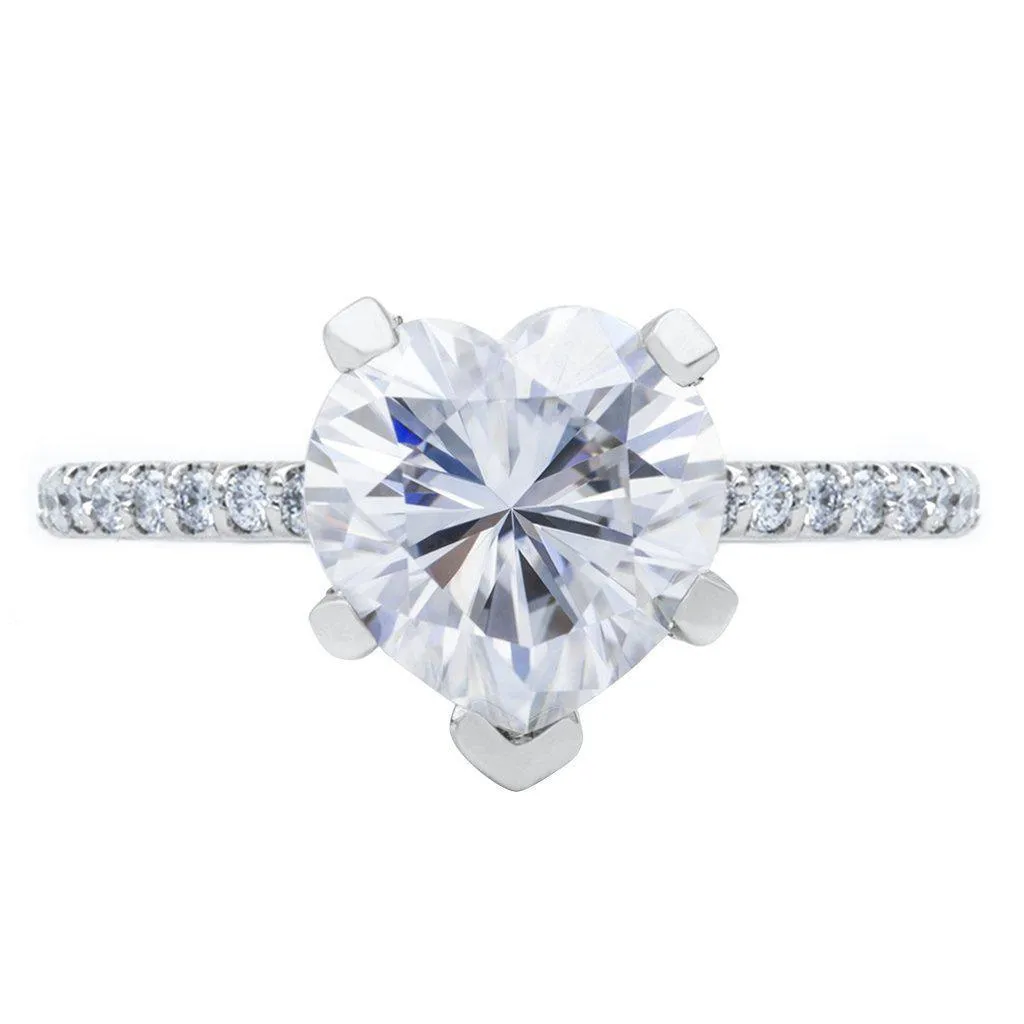 Heart Moissanite 5 Prongs Diamond Accent Ice Solitaire Ring