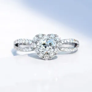 Heart Shape Split Shank Lab-Grown Diamond Halo Ring