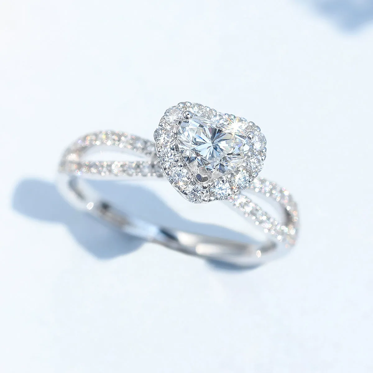 Heart Shape Split Shank Lab-Grown Diamond Halo Ring