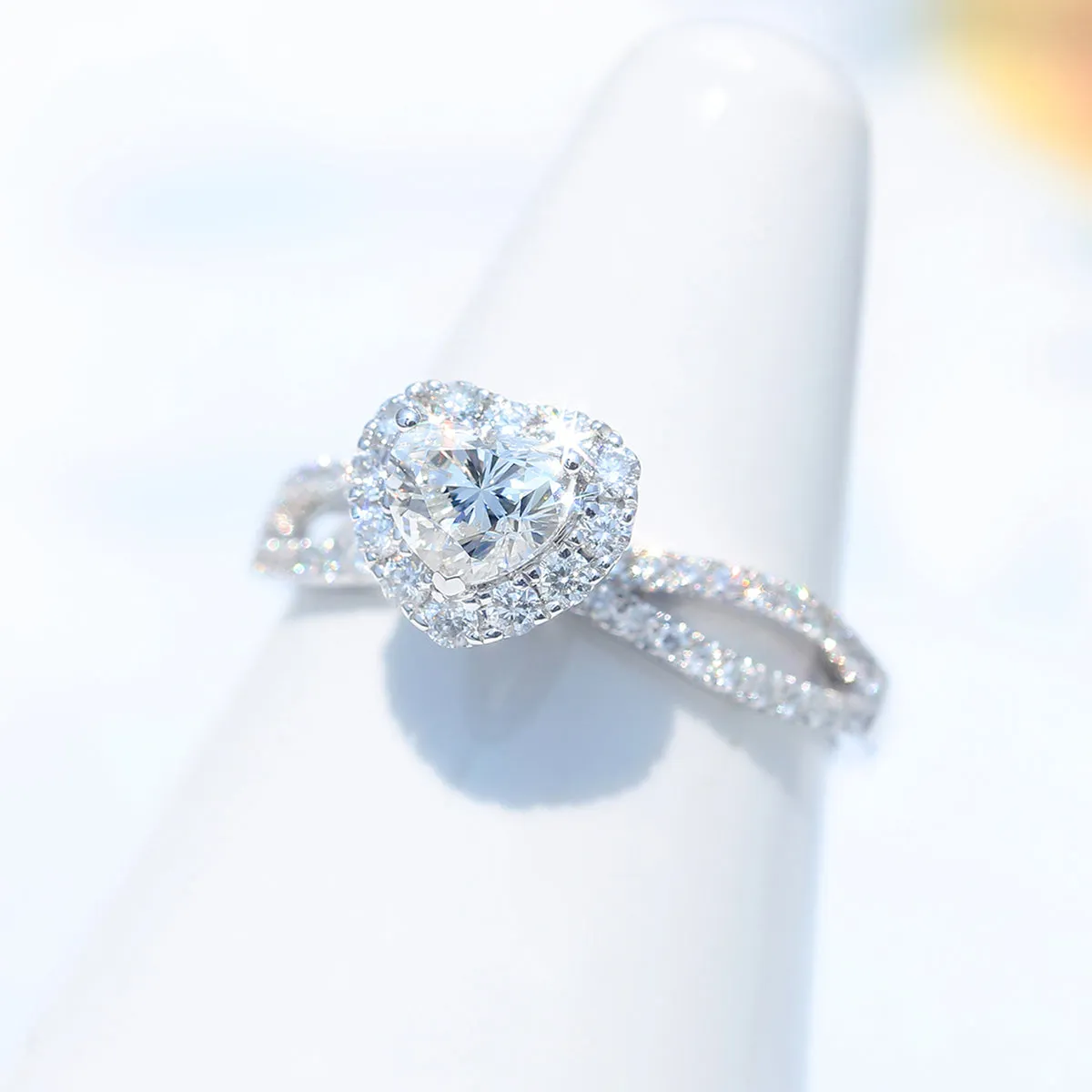 Heart Shape Split Shank Lab-Grown Diamond Halo Ring