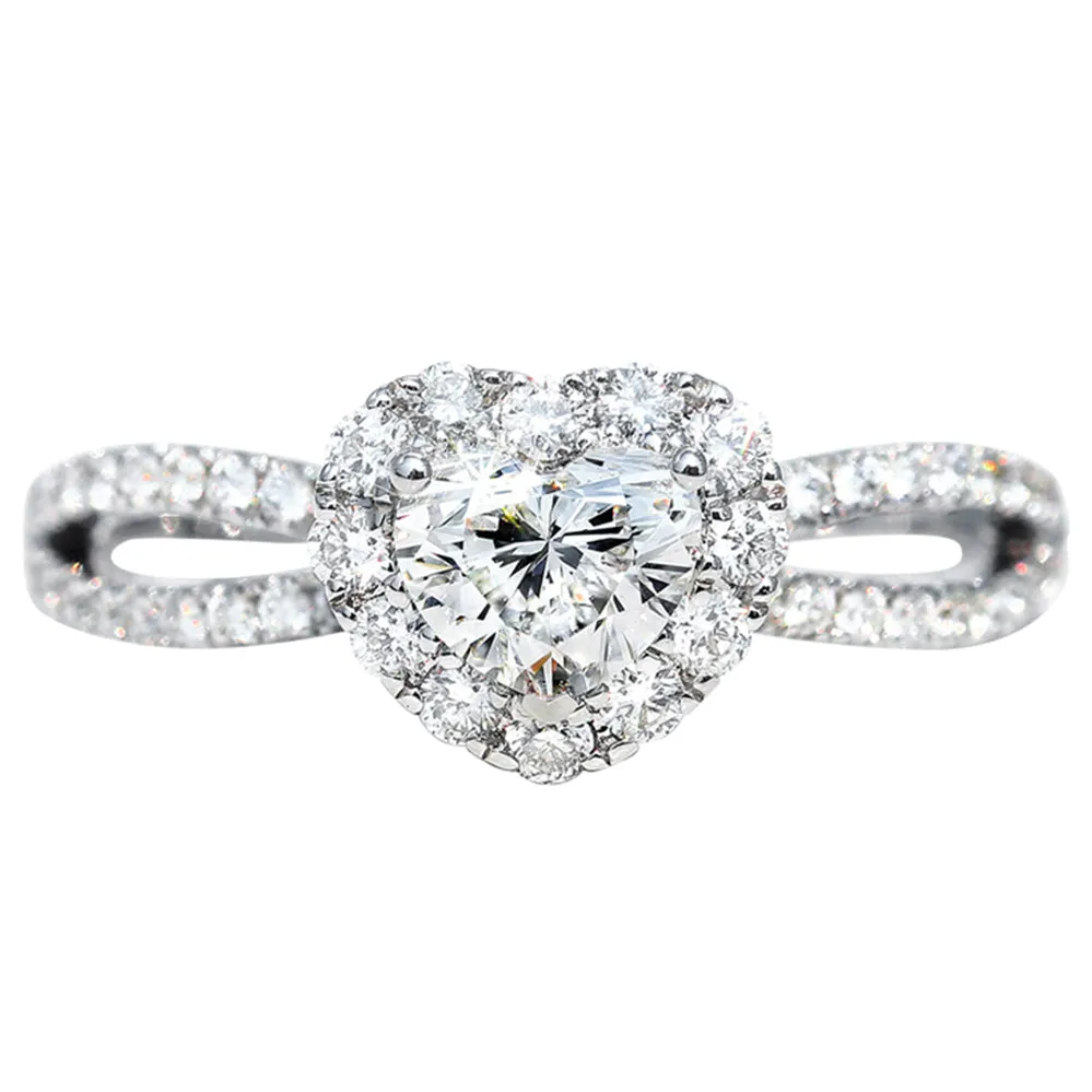 Heart Shape Split Shank Lab-Grown Diamond Halo Ring