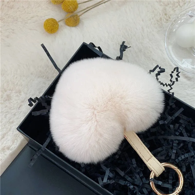 Heart Shaped Faux Mink Key Ring