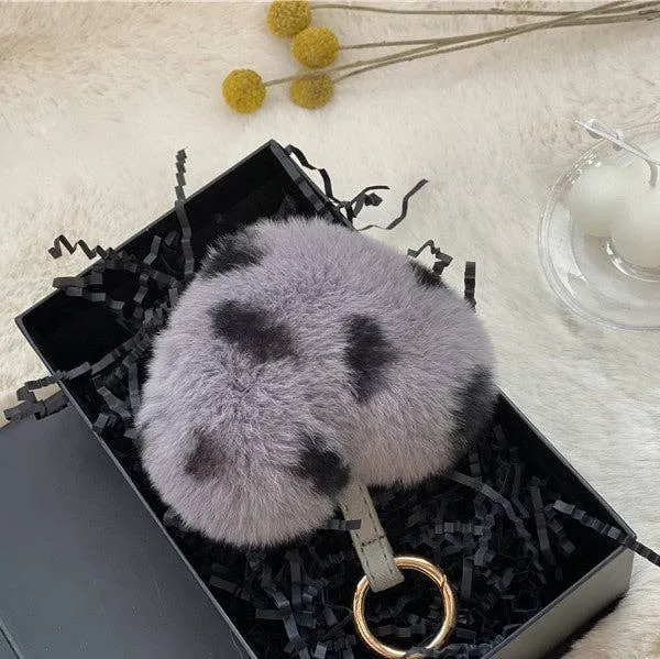 Heart Shaped Faux Mink Key Ring