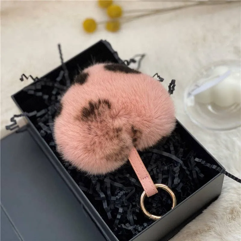 Heart Shaped Faux Mink Key Ring