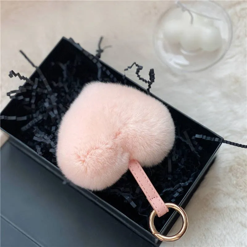 Heart Shaped Faux Mink Key Ring